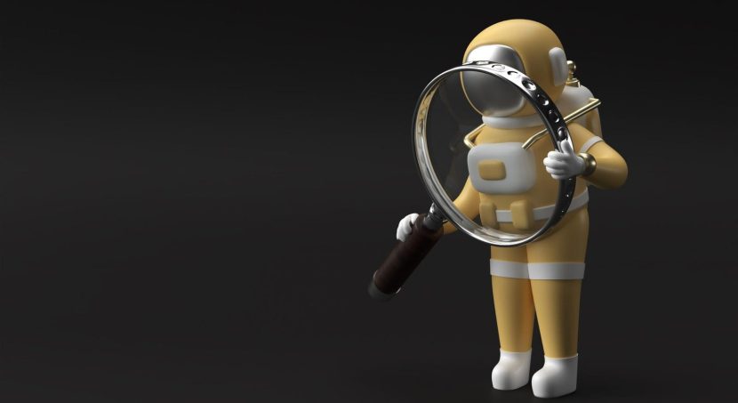 3d render astronaut holding magnify glass black background scaled 1